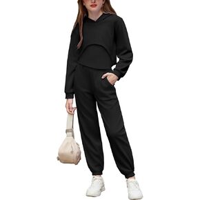 Arshiner 3 Piece Girls Clothing Set Sweatsuits Crop Sweatshirt Hoodie Adjustable Cami Top and Sweatpants Outfits