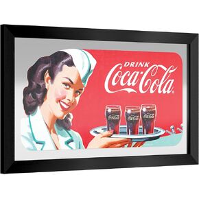 Wall Mirror - Ready-to-Hang Coca-Cola Waitress Black Framed Rectangle Mirror - for Pub, Game Room, Garage or Home Bar by Trademark Gameroom
