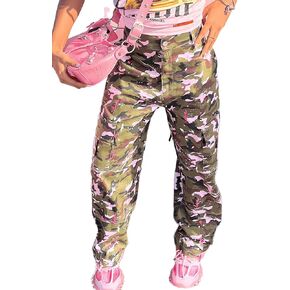 Camo Pants Women High Waist Baggy Wide Leg Camouflage Army Fatigue Jean Trousers Slim Fit Pockets Joggers Sweatpants