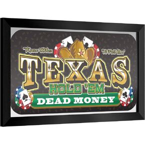 Wall Mirror - Ready-to-Hang Texas Hold'em Black Framed Rectangle Mirror - for Pub, Game Room, Garage or Home Bar by Trademark Gameroom