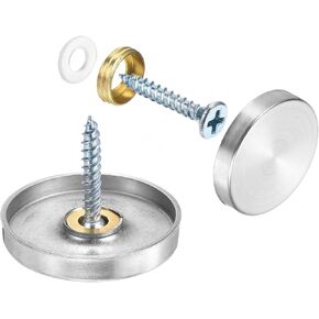 uxcell 8 Pcs Screw Covers Caps, Stainless Steel Mirror Screws Decorative Caps Cover Nails, Mirror Screws Fasteners for Sign Advertising Hardware Construction, 40mm Diameter, Silver
