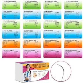 Sutures Thread with Needle (24PK Mixed 2/0, 3/0, 4/0, 5/0) - Non-Absorbable Surgical Suture Practice Kit, Wound Stitching Practice Kit (Demonstration and Training only)