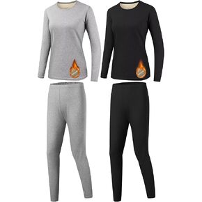 TELALEO 2 Sets Women's Thermal Underwear Long Johns Double-Sided Fleece Lined Base Layer Top & Bottom Pajama for Cold Weather