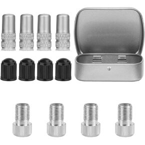 12pcs Bike Presta Valve Adapter Sets, Aluminum Alloy and Plastic Bicycle Adaptors and Valve Caps with Storing Box Bike Tire Air Pump Adapters for Basketballs Volleyballs Footballs Balloons (Gold)