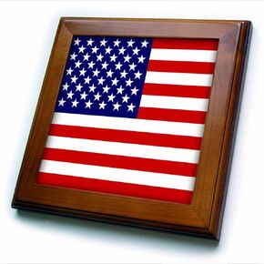 3dRose ft_112805_1 American Flag-Patriotic USA Stars and Stripes Red White and Blue-4th July America Patriot-Framed Tile, 8 by 8-Inch