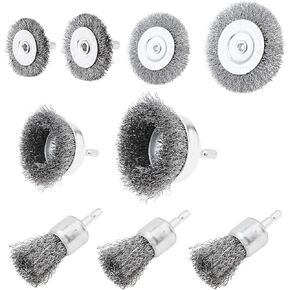9 قطع فرشاة سلكية لمجموعة المثقاب، ساق سداسية 1/4 بوصة، 0.012 بوصة من الكربون الخشن السرعة القصوى 4500 دورة في الدقيقة من الفولاذ 7 أحجام ملحق فرشاة سلك الحفر لإزالة الطلاء والصدأ in Kuwait