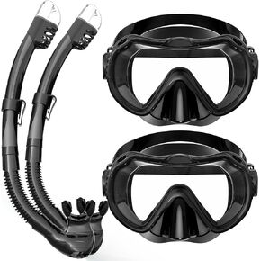 Snorkeling Gear for Adults, Snorkel Mask Set 180° Panoramic View Snorkel Gear, 100% Food-Grade Silicone Anti-Fog Anti-Leak Dry Top Diving Mask for Snorkeling Swimming Scuba Diving