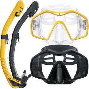 Snorkeling Gear for Adults, Dry Top Snorkel Mask Adult 2 Packs, Snorkel Set with 180°Panoramic Wide View, Anti-Fog Scuba Diving Mask for Snorkeling Swimming Travel