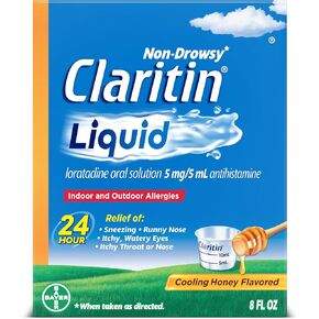 Claritin New Cooling Honey Flavored Liquid, 24hr Non-Drowsy Allergy Medicine for Adults — Instantly Soothing Liquid for Relief of Sneezing, Runny Nose, Watery Eyes and Itchy Throat 8 oz