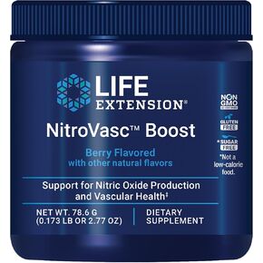 Life Extension NitroVasc Boost, Blood Flow Supplement, Nitric Oxide Support, Heart Health, Cardiovascular Support, L-arginine, Gluten-Free, Non-GMO, Vegetarian, 1 Scoop, 30 Servings