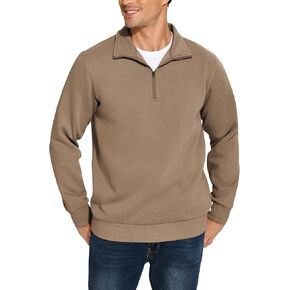 PINSPARK Men's Quarter Zip Fleece Cotton Pullover Sweatshirts Mock Neck Casual Long Sleeve Fall Winter Warm Sweatshirt