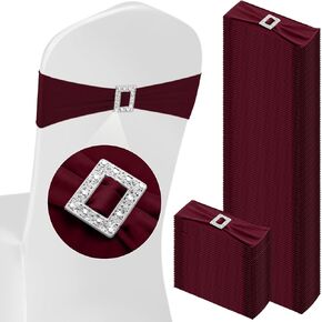 100 Pcs Spandex Chair Sashes with Square Buckle Slider Stretch Chair Cover Band Universal Elastic Chair Ties Chair Straps Bows for Wedding Banquet Event Party Decoration (Burgundy)