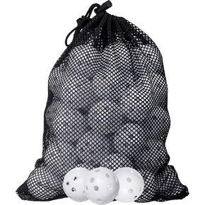 Airflow Hollow Practice Golf Balls - 50 Pieces White Plastic Sports Ball 1 5/8'' diameter with Mesh Storage Bag