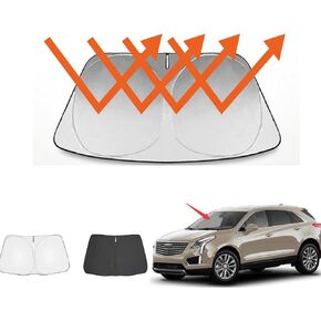 Windshield Sun Shade for Cadillac XT5 Accessories 2017-2024，Window Shade Sun Visor Foldable Front Blocks UV Rays &Sun Heat - 210T Material 2 layers, Keep Cooler