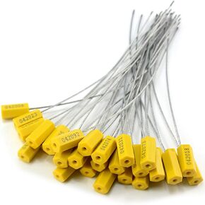 Pull-Tite 16'' Steel Security Cable Wire Seals, Numbered Anti-Tamper Tags, Pack of 100, Yellow