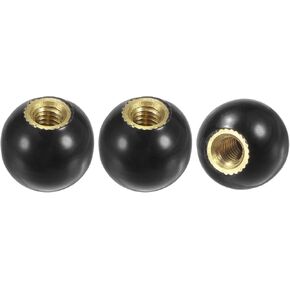 3-Pack Threaded Ball Knobs, M12 Female Thread 40mm Dia. Thermoset Ball Knob for Lathe/Machine/Lawn Mowers, Round Phenolic Brass Insert Lever Handle [Black]