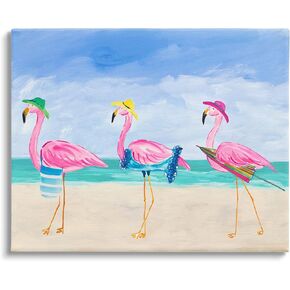 Stupell Industries Cute Pink Flamingos Beach Attire Strolling Coast Illustration, Design by Julie Derice