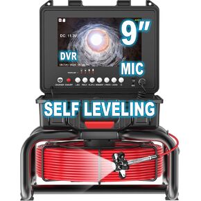 Anysun Sewer Camera Self Leveling with Distance Counter, 100Ft/30M Pipe Inspection Camera with 9'' 1080P IPS Screen, Video Sewer Drain Camera IP68 Industrial Borescope Snake, 16GB Card(Red Cable)