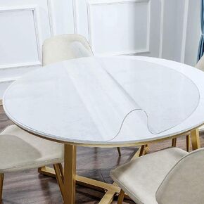 NECAUX 42 Inch Round Clear Table Cover Protector, 2mm Thick Upgraded Version, Unshrinkable Waterproof Scratch Resistant Plastic Tablecloth Protector Circle Table Pad for Dining Room Table Office Desk