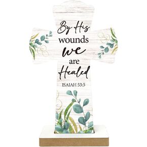 Qswo Wooden Crosses,Christians Cross Wall Decor,Vintage Cross Wall Art,Cross Desk Decor,Cross Decor for Wall,Spiritual Religious Cross Plaque for Church Easter Party