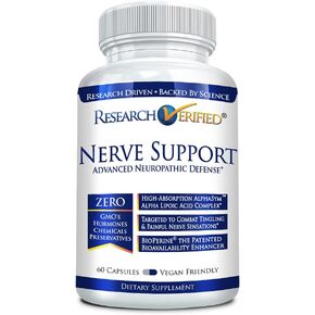 Research Verified Nerve Support - Boost Nerve Function- B Vitamins, Magnesium, Alpha Lipoic Acid, Corydalis, Boswellia, BioPerine - 180 Capsules - Vegan