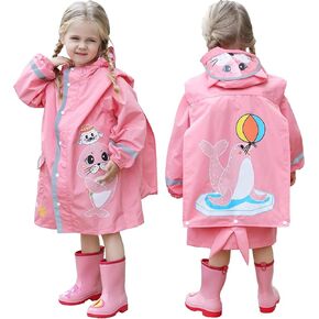 Kids Raincoats Waterproof Rain Jacket Cartoon Children Toddler Rain Wear Hooded Rain Poncho Reusable Rainwear