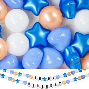 Giant Friendship Bracelet Banner for Birthday: DIY Customizable Birthday Garland with Foam Circles & Plastic Balls for in My Birthday Era Singer Celebration (Blue Mermaid)