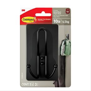 Command X-Large Satin Nickel Triple Hook, 1 Hook, 3 Command Strips, Damage Free Hanging Wall Hooks with Adhesive Strips, No Tools Wall Hooks for Hanging Decorations in Living Spaces