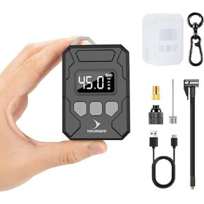 150PSI Mini Bike Pump, YOUNGDO Bicycle Tire Inflator with Digital Pressure Gauge, Auto Stop Type-C Function Electric Bike Air Pump with Presta and Schrader Valve for Bicycle, Motorcycle and Ball