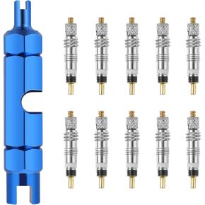 Presta Valve Core Removal Tool Kit, Stainless Steel Dual Head Tire Valve Stem Tool Repair and 10PCS Valve Core Replacement Set, Presta & Schrader Valve Stem Removal Tool, Universal Bike