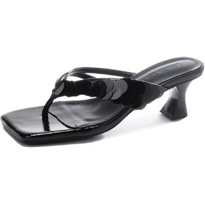 Women's Glitter Sequin Embellished Kitten Heel Flip Flops Sandals Square Toe T-strap Slip On Dress Sandals Fashion Low Heel Thong Sandals Comfortable Prom Party Slippers