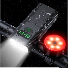 Bike Lights for Night Riding, 6000 Lumens Bicycle Lights Front and Rear, IPX6 Waterproof, and All-Aluminum Construction. Suitable for Mountain, Country Roads, and City Riding