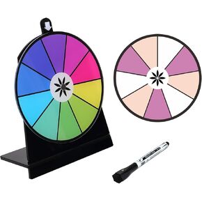 8 inch Spinning Prize Wheel, Double Side Spinning Wheel for Prizes with Stand, 9,10 Slots Color, 2 in 1 Small Tabletop Roulette Spinner, Easy Assembly and Erasable, Portable, 5mm, Clear