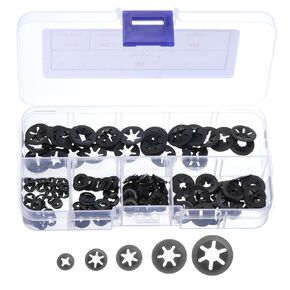 uxcell 200pcs Internal Tooth Star Lock Washers Set M2 M2.5 M3 M4 M5 Quick Speed Locking Washers, 304 Stainless Steel Starlock Push Nuts