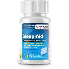 GenCare - Sleep Aid Diphenhydramine HCL 25mg Blue Caps (100 Caplets) - Non Habit Forming Nighttime Sleeping Pills for Adults to Fall Asleep Faster & Sleep Deeper Through The Night - Sleep Aids