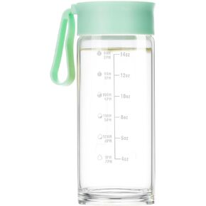 Glass Bottles with Lids, Glass Water Bottle with Time Marker, 17oz Glass Bottles with Carrying Strap, Glass bottle for Juicing for Office, Gym (black)