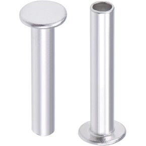 uxcell 50 Pcs 5mm x 28mm Aluminum Flat Head Semi-Tubular Rivets Silver Tone