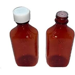 kissly latender Oval Pharmacy Plastic Bottles - 3 oz- Child-Resistant Caps - Amber Liquid Medicine Bottle - Pack of 2, kl 001