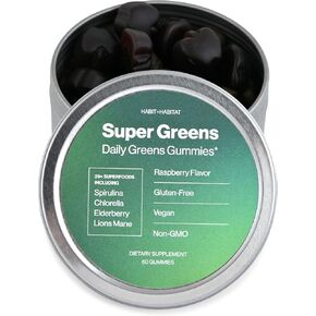Daily Greens Gummies - Raspberry Flavored Nutrient Rich Blend with Chlorella, Spirulina, Beetroot, Lions Mane, Ashwagandha and Reishi for Vitality, Wellness and Herbal Support