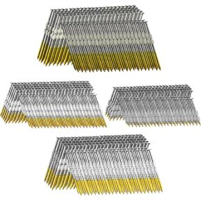 21 Degree Framing Nails 1200 Count, 4 Sizes (2"+2-1/2"+3.0" Ring Shank+3-1/2" Smooth Shank), Full Round Head Hot Dipped Galvanized, 300 per Size, Assorted Size, 20 to 22 Degree Framing Nailer