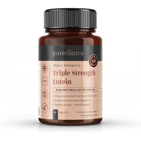 pureclinica Lutein 30mg x 180 Tablets (2 Bottles with 90 Tablets in Each). with 1000mcg Zeaxanthin. 3 x The Strength of Regular Lutein Tablets