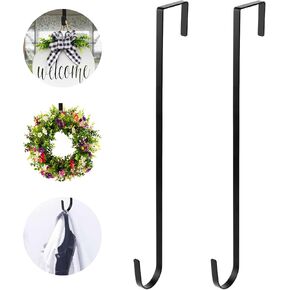 2PCS Wreath Hangers for Front Door, Wreath-Hanger Non-Scratch Over Door Hooks, 15" Wreath Hanger Door Wreath Hook Over The Door Hanger, for Easter Spring Halloween Xmas Wreath Decorations(Black)