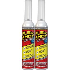 Flex Shot, 8 oz, 2-Pack, Clear, Transparent Flexible Rubber Silicone Sealant, Waterproof Caulk, UV Resistant, No Caulk Gun Needed, Perfect for Kitchen, Bath, Showers, Sinks, Baseboards