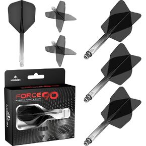 Mission Darts Force 90 | Integrated Precision Moulded Dart Flight and Shaft System, Pack of 3 Professional Durable Combined Dart Flights and Stems | Standard No.6 (Black Gradient, Short).