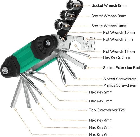 HARFINGTON Bike Repair Multitool, 16 in 1 Multi-Function Portable Bicycle Mechanic Repair Set Cycling Maintenance Tool Kit for Bicycle Mountain Bike and Road Bike, Black in Kuwait