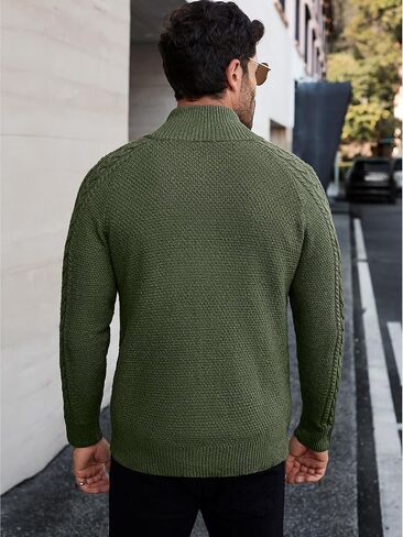 Comdecevis Men's Cardigan Sweaters Full Zip Up Stand Collar Slim Fit Cable Knitted Sweater with Pockets in Saudi Arabia