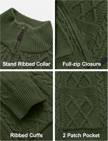 Comdecevis Men's Cardigan Sweaters Full Zip Up Stand Collar Slim Fit Cable Knitted Sweater with Pockets in Saudi Arabia