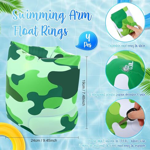 6 Pack Swim Trainer for Kids Swimming Belt Camouflage Portable Inflatable Swim Training Aid 2 Pair Swimming Arm Float Ring Child Arm Bands Floater 2 Pcs Flotation Belt(Blue and Green) in Saudi Arabia