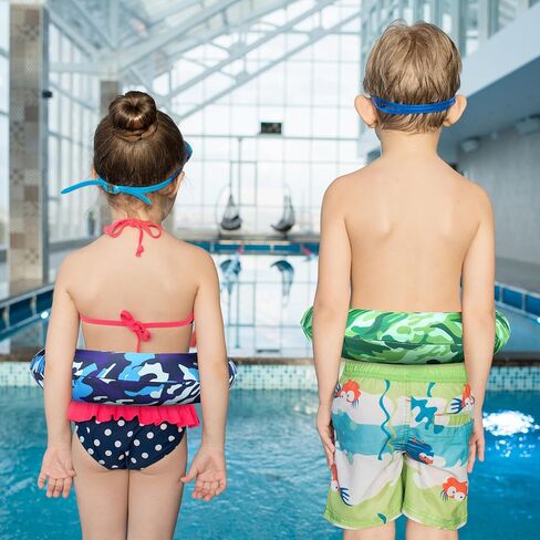 6 Pack Swim Trainer for Kids Swimming Belt Camouflage Portable Inflatable Swim Training Aid 2 Pair Swimming Arm Float Ring Child Arm Bands Floater 2 Pcs Flotation Belt(Blue and Green) in Saudi Arabia