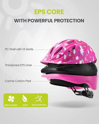 OutdoorMaster Kids Bike Helmet - from Toddler to Youth Sizes - Adjustable Safety Unicorn Helmet for Children (Age 3-15), 14 Vents for Multi-Sport in Kuwait